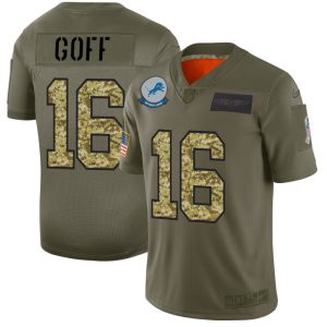 Superb Detroit Lions #16 Jared Goff Men's 2019 Olive Camo Salute To Service Limited NFL Jersey