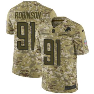 Gorgeous Lions #91 A'Shawn Robinson Camo Men's Stitched NFL Limited 2018 Salute To Service Jersey