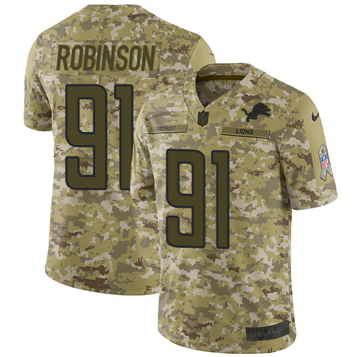 Gorgeous Lions #91 A'Shawn Robinson Camo Men's Stitched NFL Limited 2018 Salute To Service Jersey