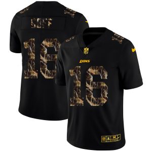 Superb Detroit Lions #16 Jared Goff Men's Black Flocked Lightning Vapor Limited NFL Jersey