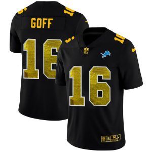 Premium Detroit Lions #16 Jared Goff Men's Black Golden Sequin Vapor Limited NFL Jersey