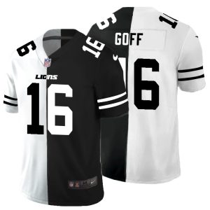 Superb Detroit Lions #16 Jared Goff Men's Black V White Peace Split Vapor Untouchable Limited NFL Jersey
