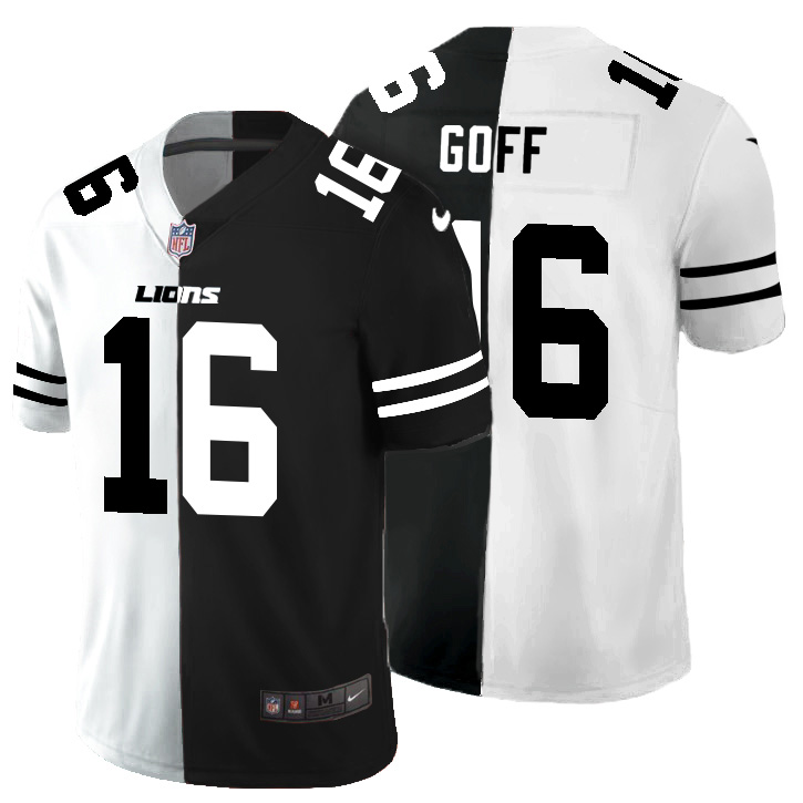 Superb Detroit Lions #16 Jared Goff Men's Black V White Peace Split Vapor Untouchable Limited NFL Jersey