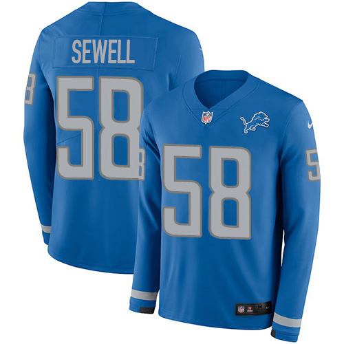 Exceptional Detroit Lions #58 Penei Sewell Blue Team Color Men's Stitched NFL Limited Therma Long Sleeve Jersey