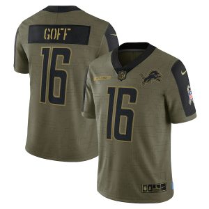 Premium Detroit Lions #16 Jared Goff Olive 2021 Salute To Service Limited Player Jersey