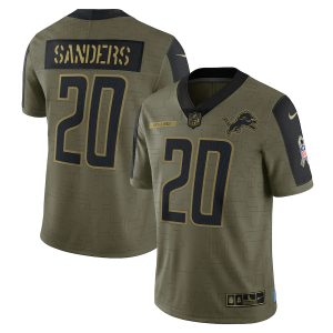 Outstanding Detroit Lions #20 Barry Sanders Olive 2021 Salute To Service Limited Player Jersey