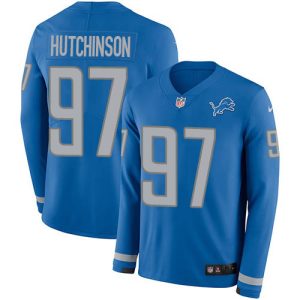 Superior Lions #97 Aidan Hutchinson Blue Team Color Men's Stitched NFL Limited Therma Long Sleeve Jersey