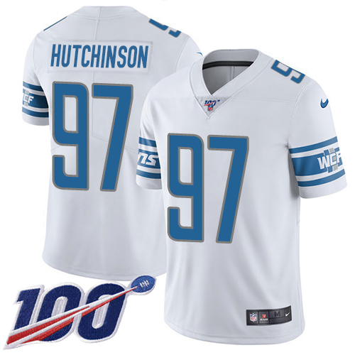 Gorgeous Lions #97 Aidan Hutchinson White Men's Stitched NFL 100th Season Vapor Untouchable Limited Jersey
