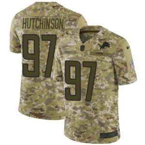 High quality Lions #97 Aidan Hutchinson Camo Men's Stitched NFL Limited 2018 Salute To Service Jersey