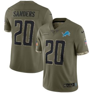 Gorgeous Detroit Lions #20 Barry Sanders Men's 2022 Salute To Service Limited Jersey - Olive