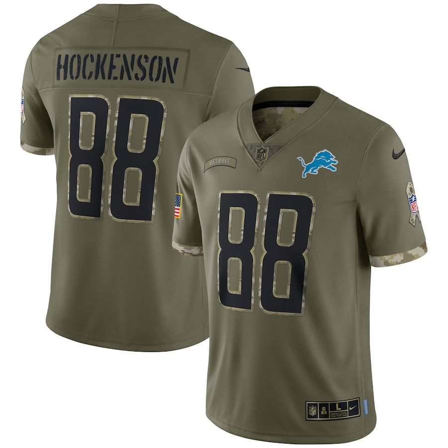 Marvelous Detroit Lions #88 T.J. Hockenson Men's 2022 Salute To Service Limited Jersey - Olive