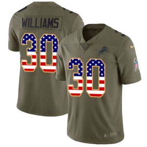 Exceptional Lions #30 Jamaal Williams Olive/USA Flag Men's Stitched NFL Limited 2017 Salute To Service Jersey