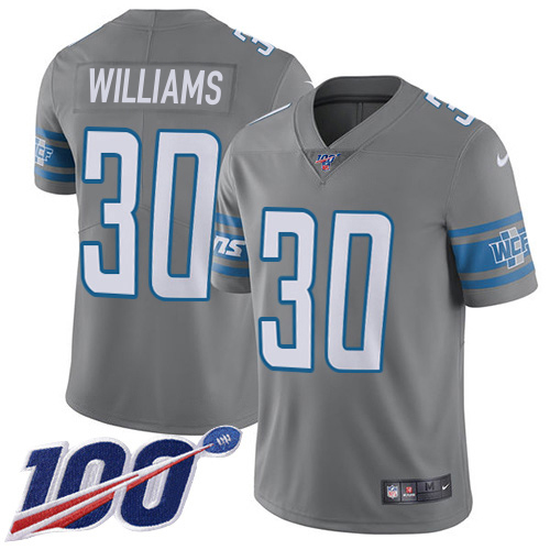 Finest Lions #30 Jamaal Williams Gray Men's Stitched NFL Limited Rush 100th Season Jersey