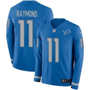 Premium Lions #11 Kalif Raymond Blue Team Color Men's Stitched NFL Limited Therma Long Sleeve Jersey