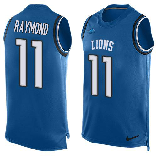 Exceptional Lions #11 Kalif Raymond Blue Team Color Men's Stitched NFL Limited Tank Top Jersey