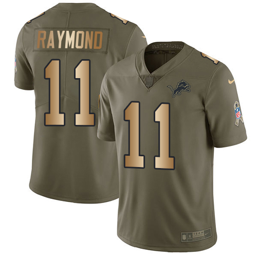 Exceptional Lions #11 Kalif Raymond Olive/Gold Men's Stitched NFL Limited 2017 Salute To Service Jersey