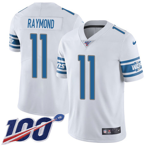 Superior Lions #11 Kalif Raymond White Men's Stitched NFL 100th Season Vapor Untouchable Limited Jersey