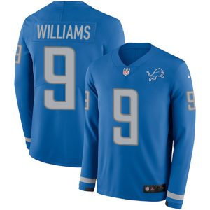 Marvelous Lions #9 Jameson Williams Blue Team Color Men's Stitched NFL Limited Therma Long Sleeve Jersey