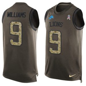Finest Lions #9 Jameson Williams Green Men's Stitched NFL Limited Salute To Service Tank Top Jersey