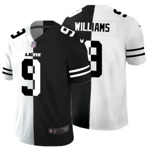 Finest Lions #9 Jameson Williams Men's Black V White Peace Split Vapor Untouchable Limited NFL Jersey