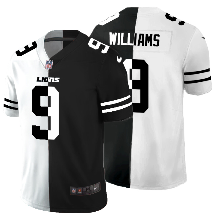 Finest Lions #9 Jameson Williams Men's Black V White Peace Split Vapor Untouchable Limited NFL Jersey