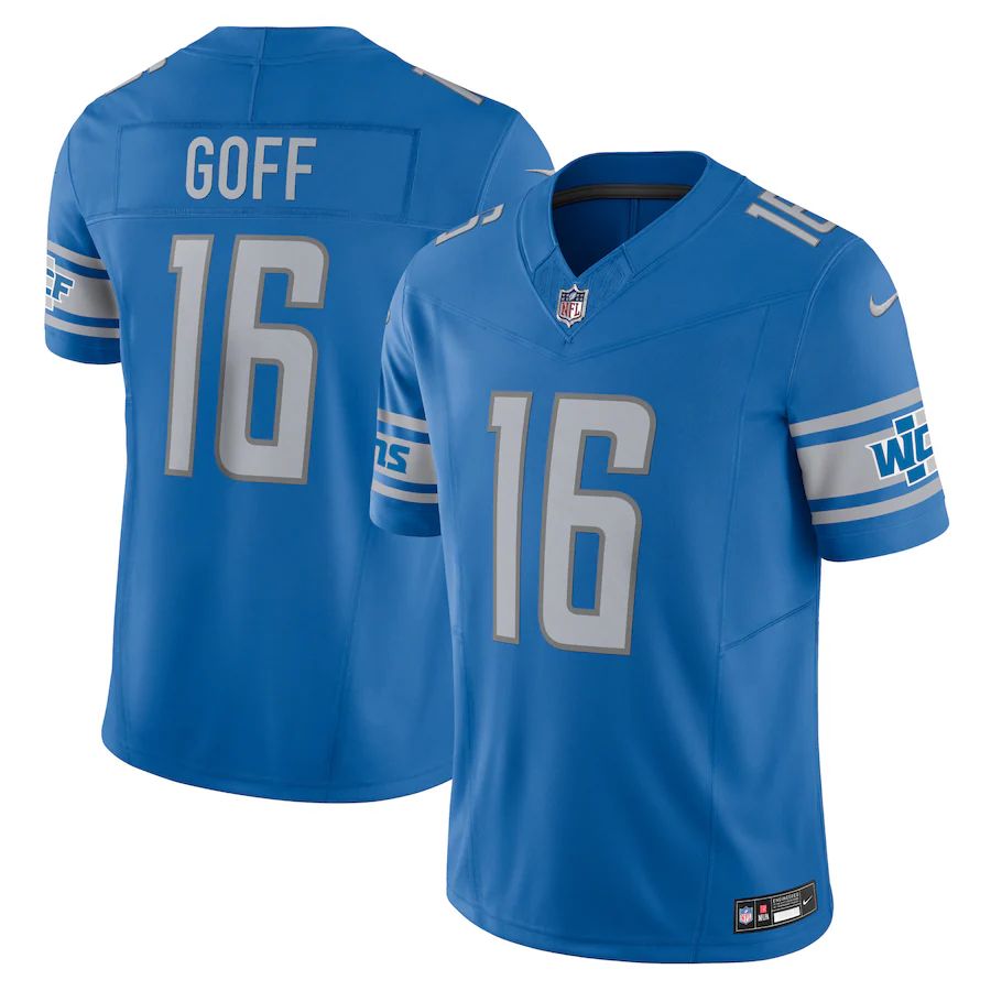Premium Detroit Lions #16 Jared Goff Men's Blue Vapor F.U.S.E. Limited Jersey