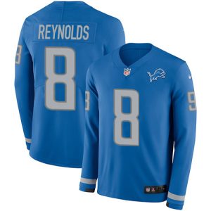 Outstanding Lions #8 Josh Reynolds Blue Team Color Men's Stitched NFL Limited Therma Long Sleeve Jersey