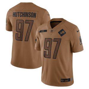 Superb Detroit Lions #97 Aidan Hutchinson Men's 2023 Salute To Service Limited Jersey - Brown