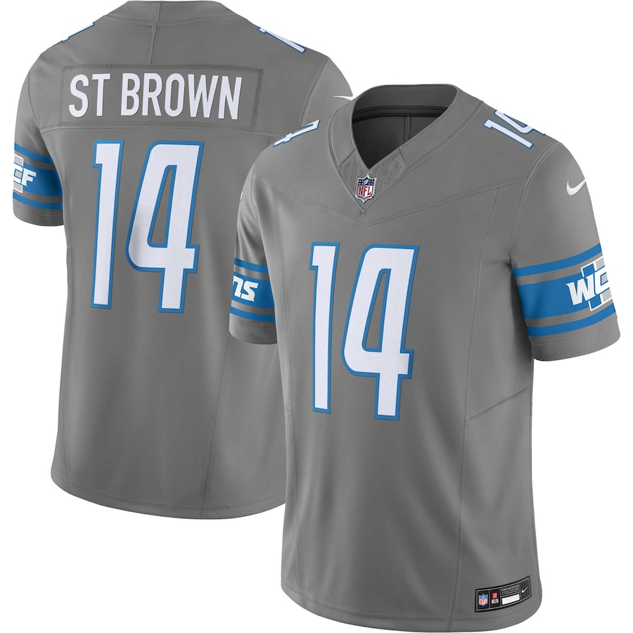 Exceptional Detroit Lions #14 Amon-Ra St. Brown Men's Silver Vapor F.U.S.E. Limited Jersey
