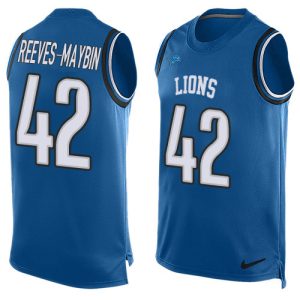 Exquisite Lions #42 Jalen Reeves-Maybin Blue Team Color Men's Stitched NFL Limited Tank Top Jersey
