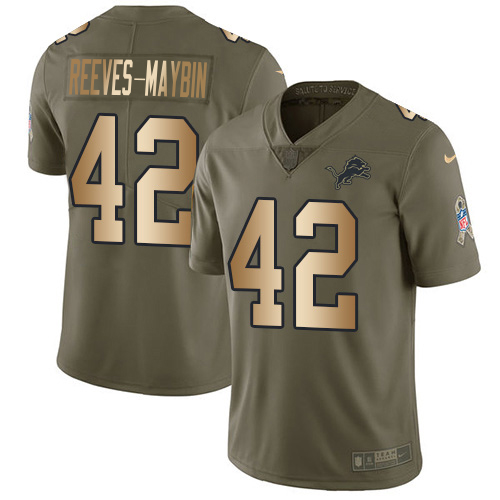 Superior Lions #42 Jalen Reeves-Maybin Olive/Gold Men's Stitched NFL Limited 2017 Salute To Service Jersey