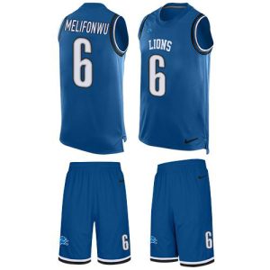 High quality Lions #6 Ifeatu Melifonwu Blue Team Color Men's Stitched NFL Limited Tank Top Suit Jersey
