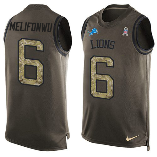High quality Lions #6 Ifeatu Melifonwu Green Men's Stitched NFL Limited Salute To Service Tank Top Jersey