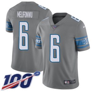 Finest Lions #6 Ifeatu Melifonwu Gray Men's Stitched NFL Limited Rush 100th Season Jersey