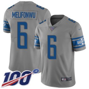 Premium Lions #6 Ifeatu Melifonwu Gray Men's Stitched NFL Limited Inverted Legend 100th Season Jersey