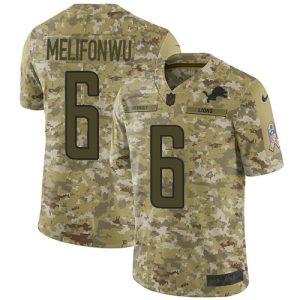 Gorgeous Lions #6 Ifeatu Melifonwu Camo Men's Stitched NFL Limited 2018 Salute To Service Jersey