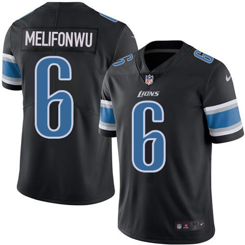Premium Lions #6 Ifeatu Melifonwu Black Men's Stitched NFL Limited Rush Jersey