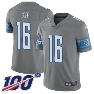 Outstanding Lions #16 Jared Goff Gray Men's Stitched NFL Limited Rush 100th Season Jersey