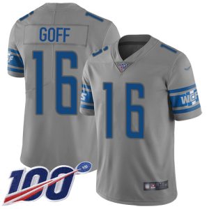 Premium Lions #16 Jared Goff Gray Men's Stitched NFL Limited Inverted Legend 100th Season Jersey