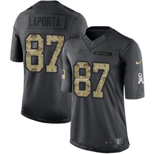 Premium Lions #87 Sam LaPorta Black Men's Stitched NFL Limited 2016 Salute to Service Jersey