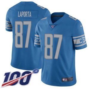 Superb Lions #87 Sam LaPorta Blue Team Color Men's Stitched NFL 100th Season Vapor Untouchable Limited Jersey