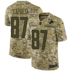 Exquisite Lions #87 Sam LaPorta Camo Men's Stitched NFL Limited 2018 Salute To Service Jersey