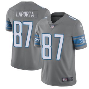 Premium Lions #87 Sam LaPorta Gray Men's Stitched NFL Limited Rush Jersey