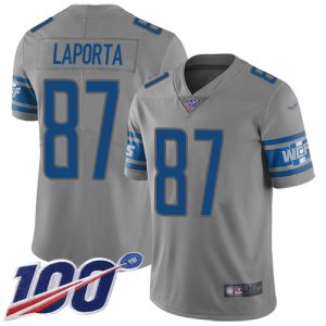 Exceptional Lions #87 Sam LaPorta Gray Men's Stitched NFL Limited Inverted Legend 100th Season Jersey