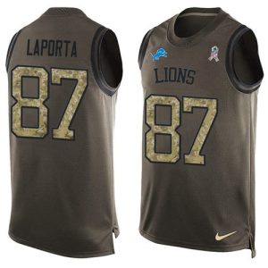 Marvelous Lions #87 Sam LaPorta Green Men's Stitched NFL Limited Salute To Service Tank Top Jersey