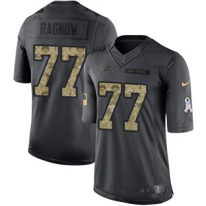 Finest Lions #77 Frank Ragnow Black Men's Stitched NFL Limited 2016 Salute to Service Jersey