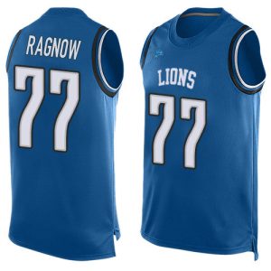 Exceptional Lions #77 Frank Ragnow Blue Team Color Men's Stitched NFL Limited Tank Top Jersey