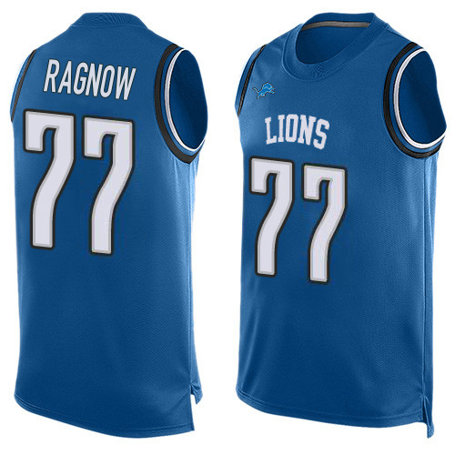 Exceptional Lions #77 Frank Ragnow Blue Team Color Men's Stitched NFL Limited Tank Top Jersey