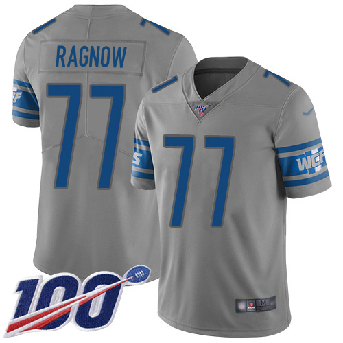 Superb Lions #77 Frank Ragnow Gray Men's Stitched NFL Limited Inverted Legend 100th Season Jersey