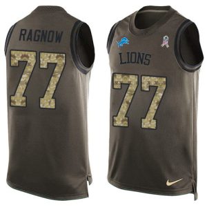 Marvelous Lions #77 Frank Ragnow Green Men's Stitched NFL Limited Salute To Service Tank Top Jersey